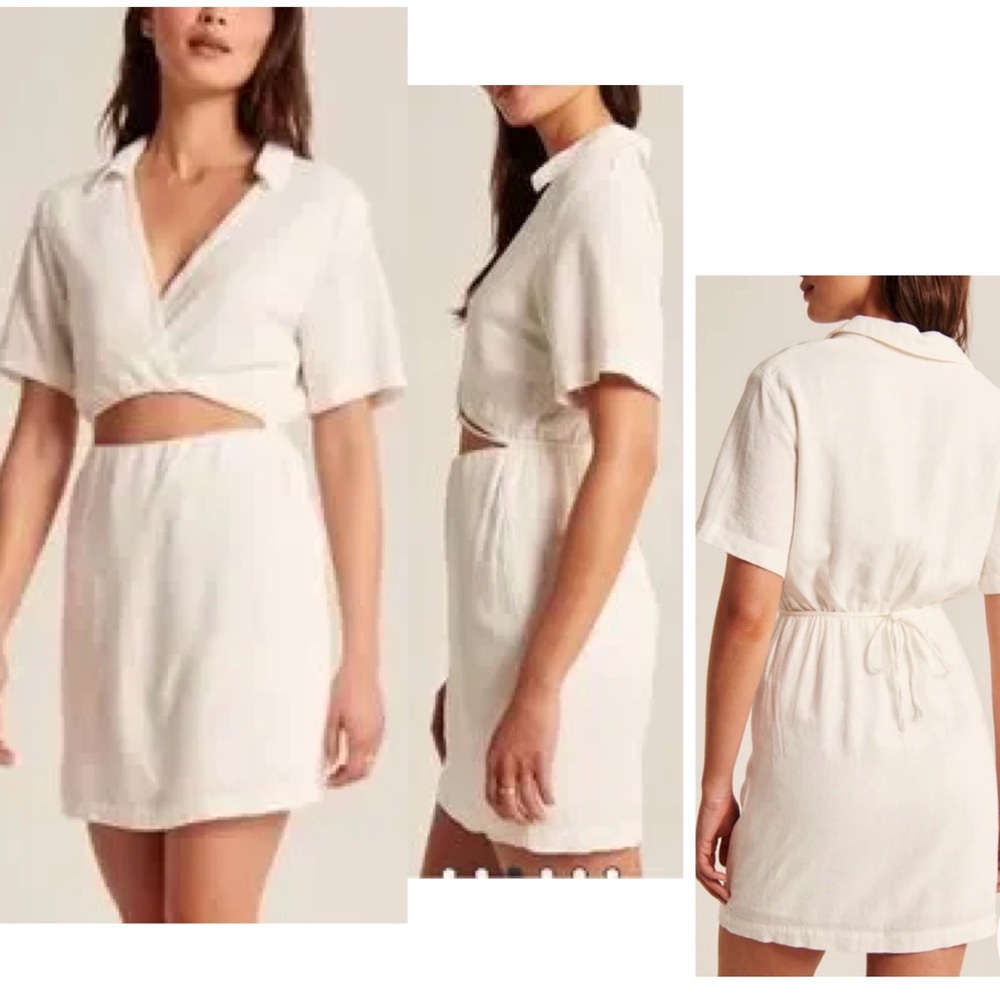 Abercrombie & Fitch Classic White Linen Blend Cut-out Shirt Dress Short Sleeve M